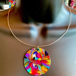 Hand painted metal one of a kind abstract necklace